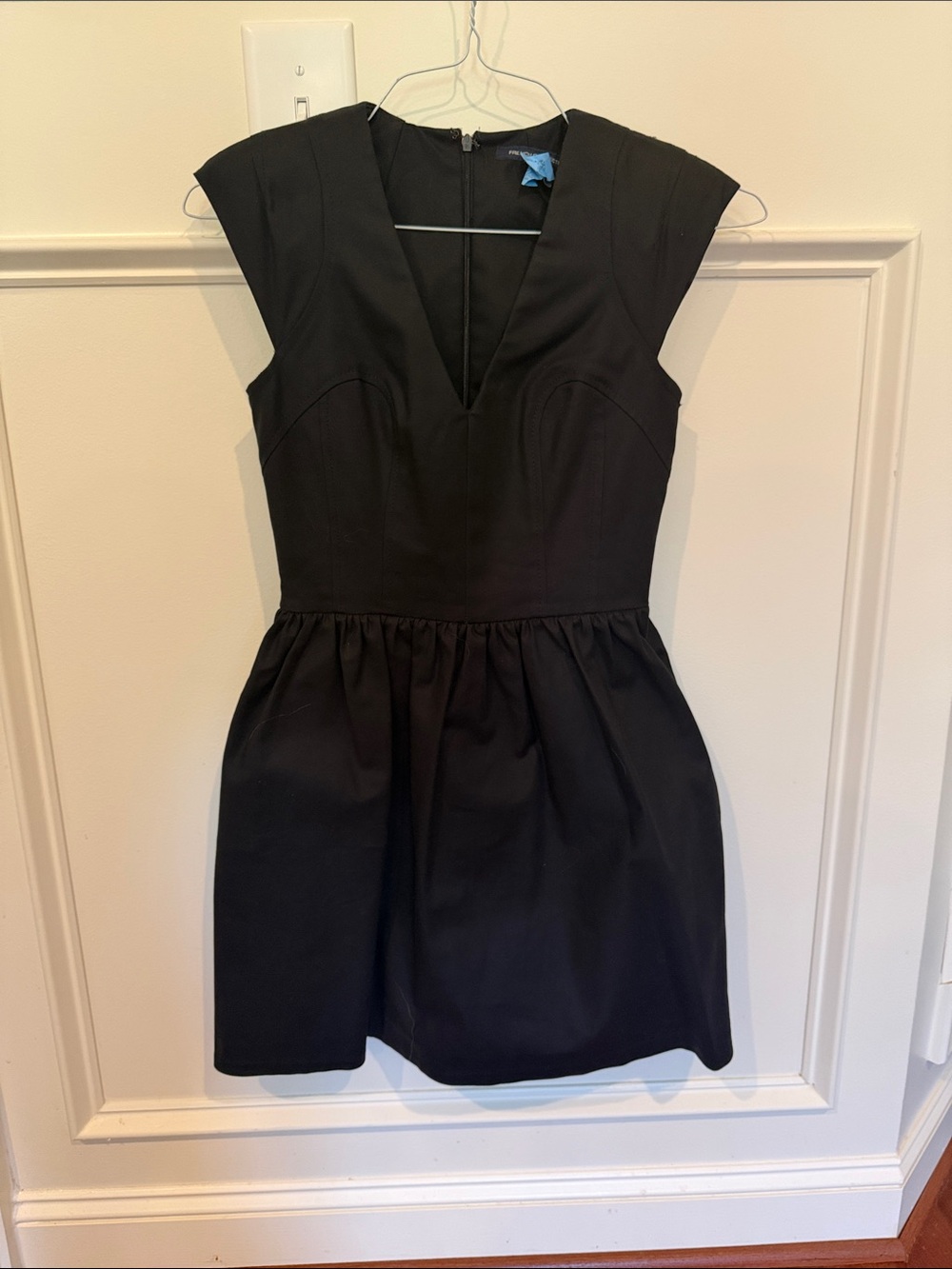 French Connection Black V-Neck Cap Sleeve Mini Dress
